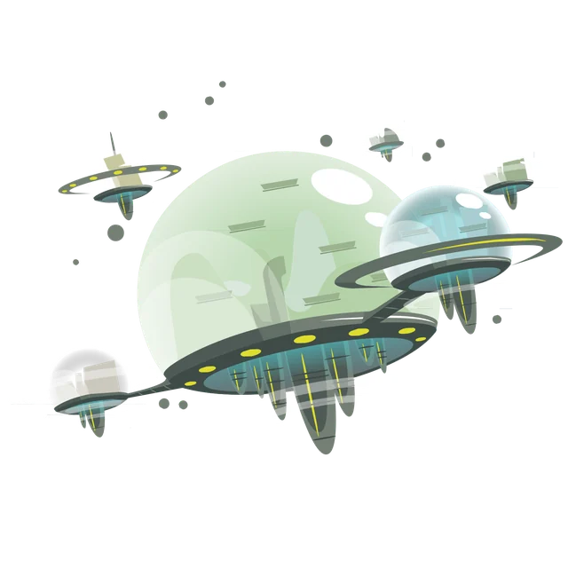 Der Spacepark, eine große Raumstation mit mehreren gläsernen Kuppeln